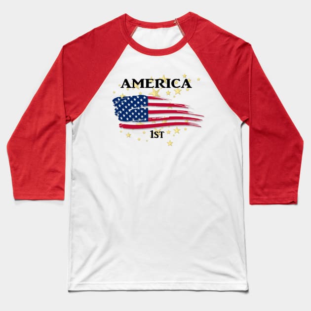 America First Baseball T-Shirt by D_AUGUST_ART_53